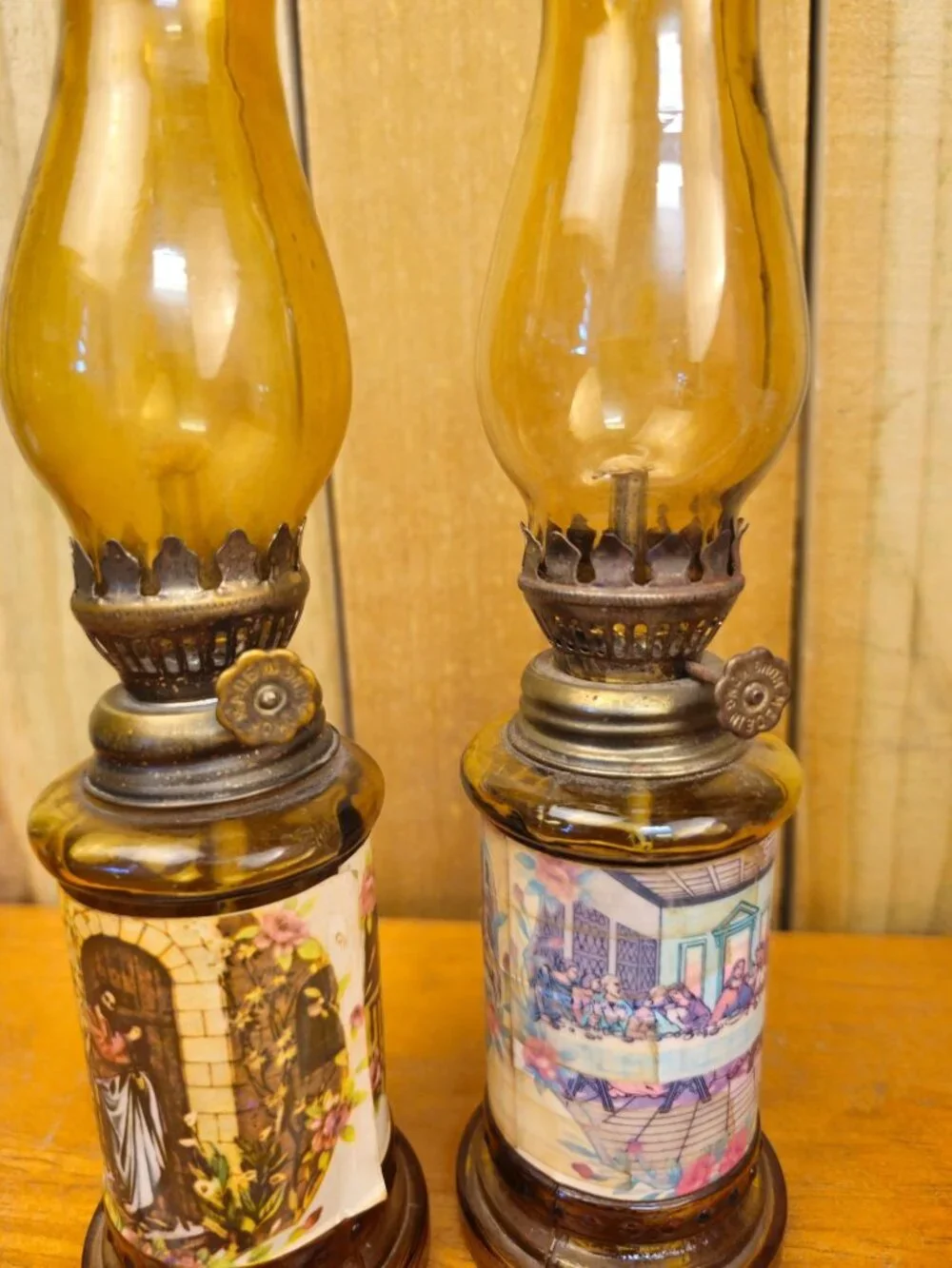 Vintage 1970s Religious Miniature Oil Lamps, Set 2